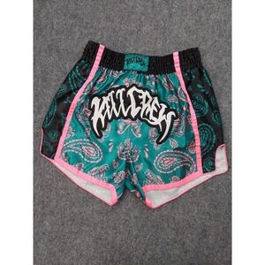 KILL CREW Fight Shorts Mens XL Teal Green Black Bandana Print Boxing Gym